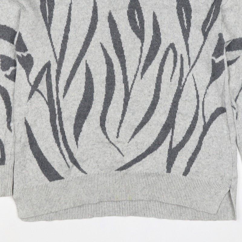 Woolovers Women Grey M Floral Cotton Knit Crew Neck Jumper