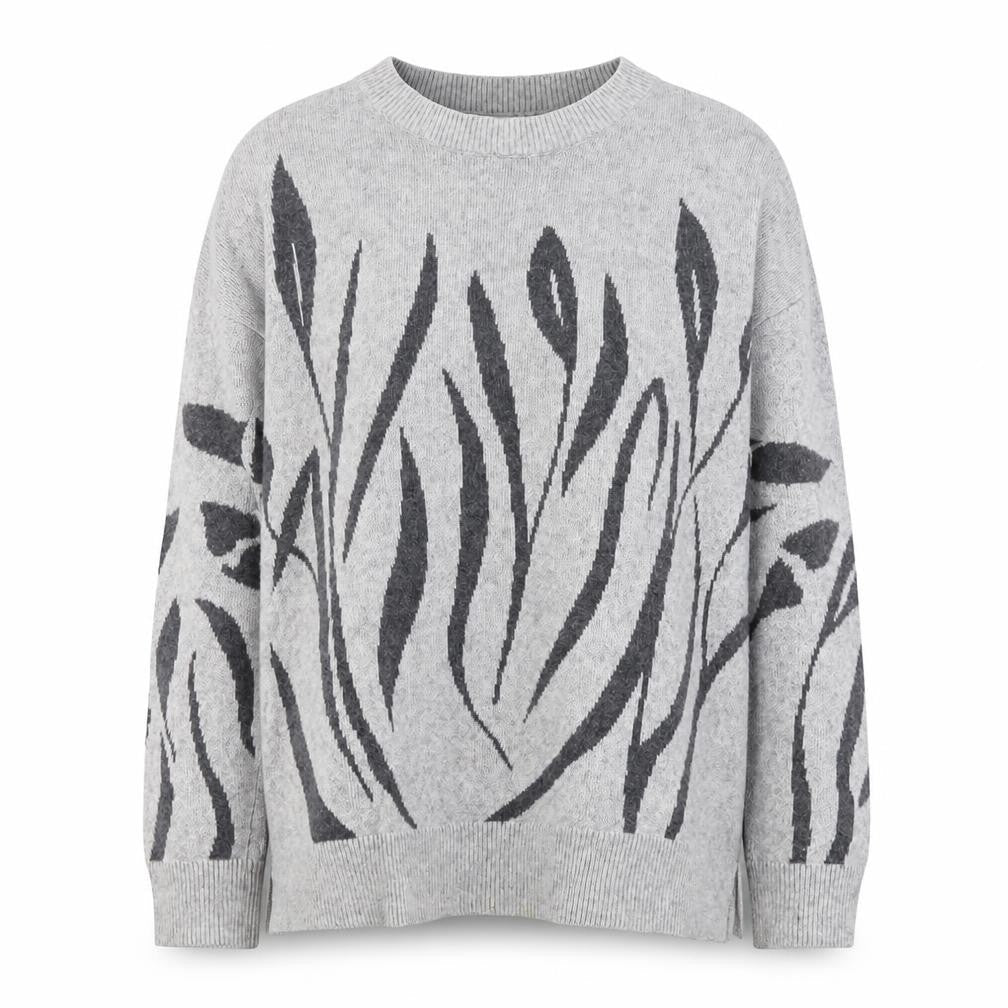 Woolovers Women Grey M Floral Cotton Knit Crew Neck Jumper