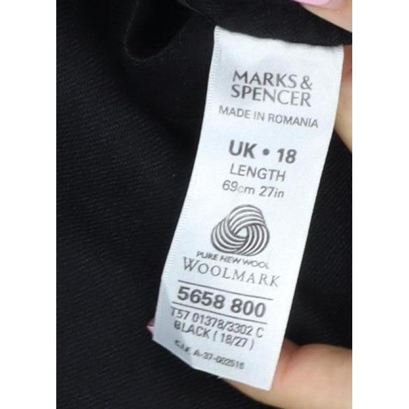 M&S Women's Black UK 18 Knee Length Pencil Work Skirt Pockets