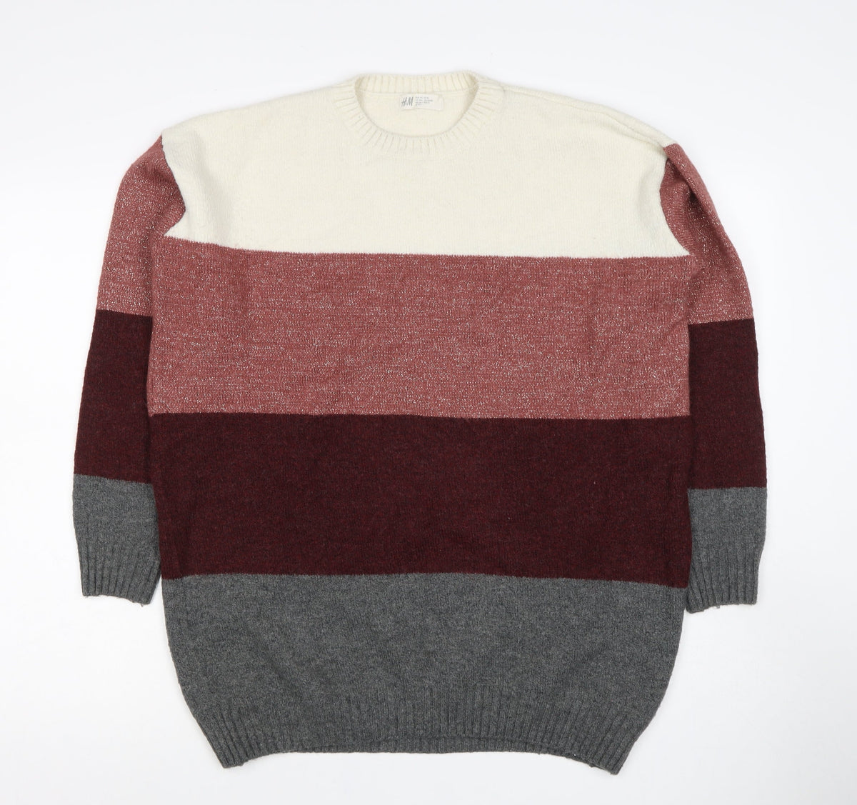 H&M Women’s Multicoloured Size 14 Glitter Colour Block Knit Jumper