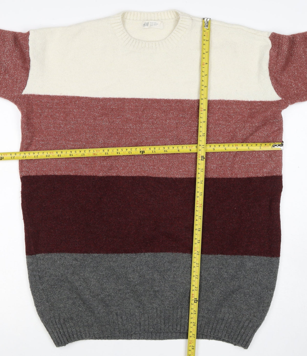 H&M Women’s Multicoloured Size 14 Glitter Colour Block Knit Jumper