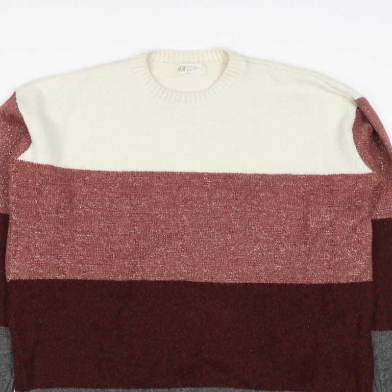 H&M Women’s Multicoloured Size 14 Glitter Colour Block Knit Jumper