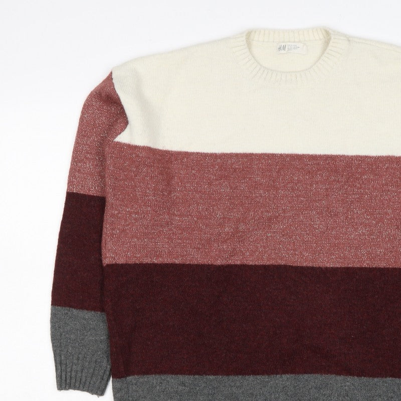 H&M Women’s Multicoloured Size 14 Glitter Colour Block Knit Jumper
