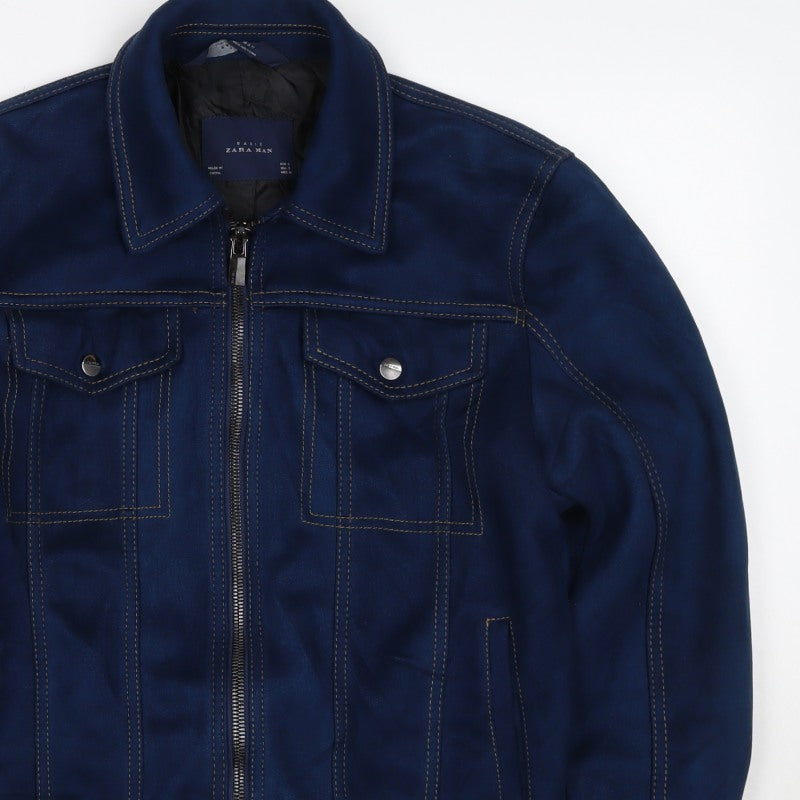 Zara Man Unisex Blue S Bomber Jacket Full Zip Collared Pockets