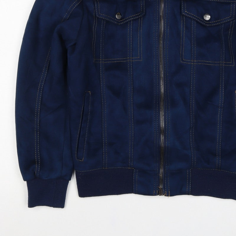 Zara Man Unisex Blue S Bomber Jacket Full Zip Collared Pockets
