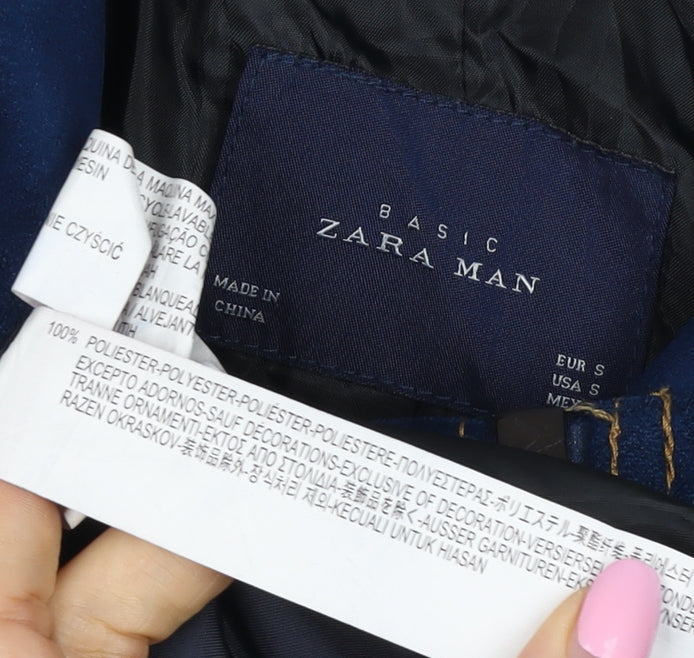 Zara Man Unisex Blue S Bomber Jacket Full Zip Collared Pockets