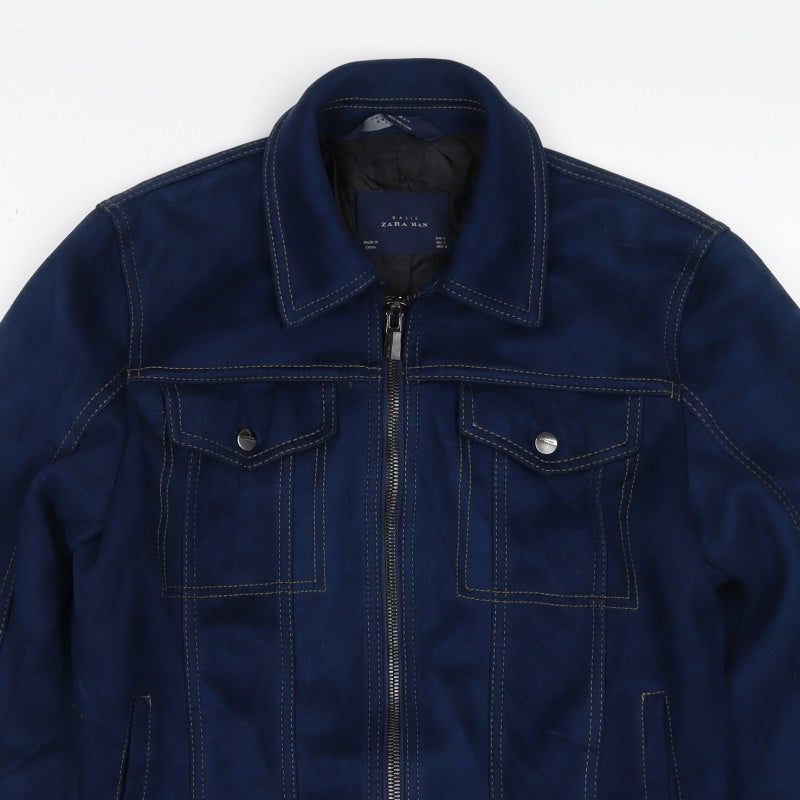 Zara Man Unisex Blue S Bomber Jacket Full Zip Collared Pockets