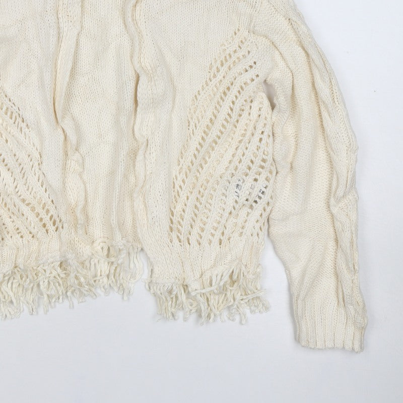 Per Una Women Ivory S Cable Knit Fringe Open Cardigan