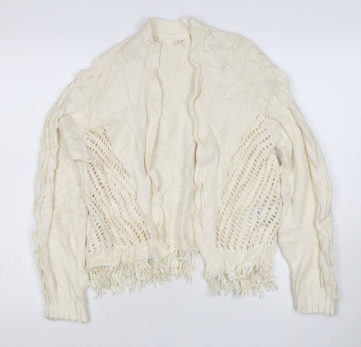 Per Una Women Ivory S Cable Knit Fringe Open Cardigan