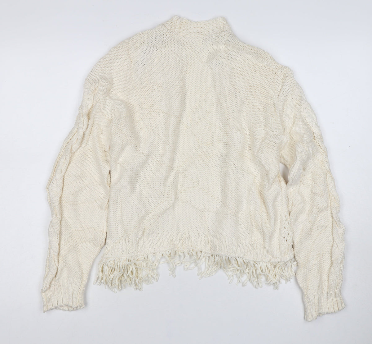 Per Una Women Ivory S Cable Knit Fringe Open Cardigan