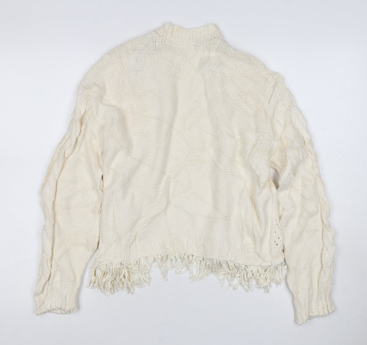 Per Una Women Ivory S Cable Knit Fringe Open Cardigan