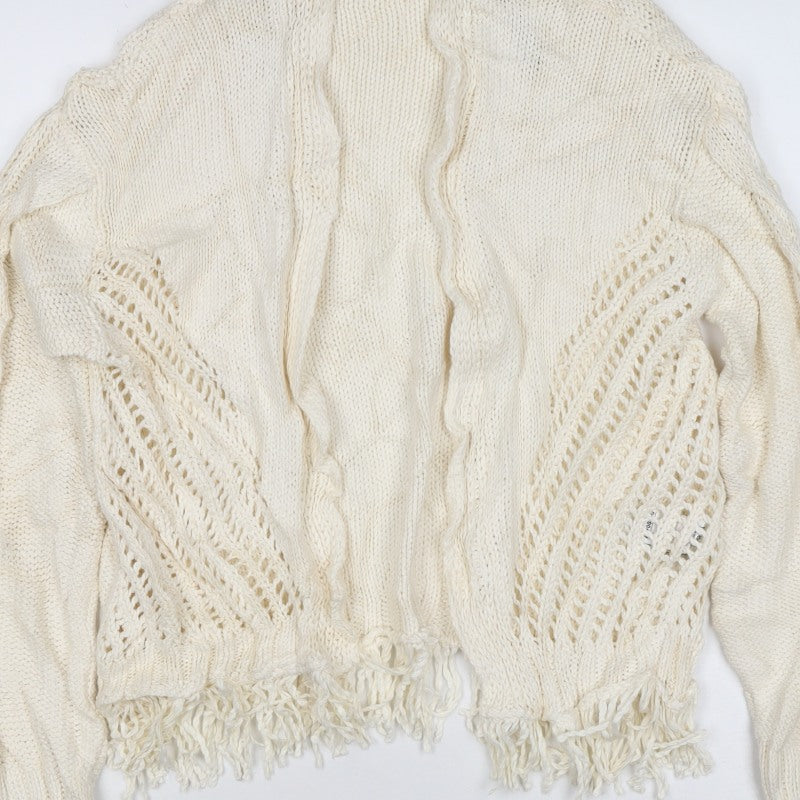 Per Una Women Ivory S Cable Knit Fringe Open Cardigan