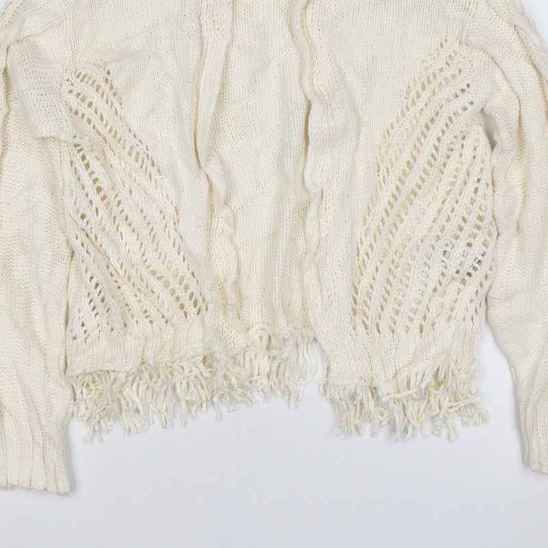 Per Una Women Ivory S Cable Knit Fringe Open Cardigan