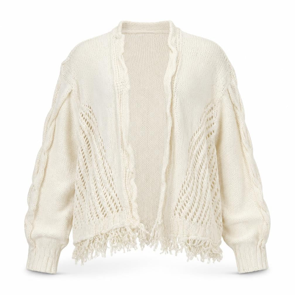 Per Una Women Ivory S Cable Knit Fringe Open Cardigan