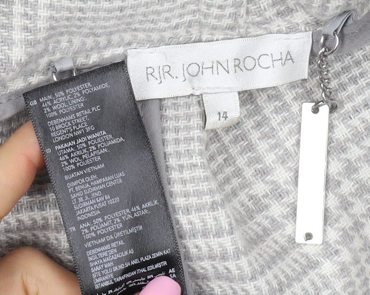 RJR John Rocha Women’s Grey Check Biker Jacket UK 14 Lined Zip