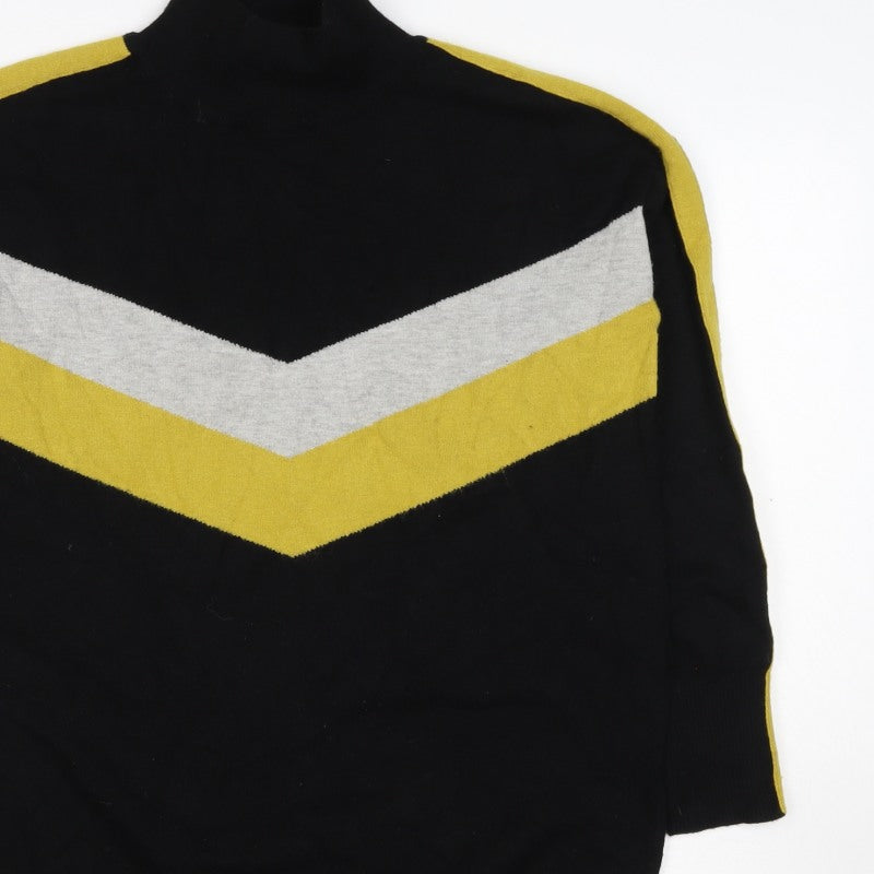 Wells Women’s Black Yellow Grey Roll Neck Geometric Knit Jumper UK 10