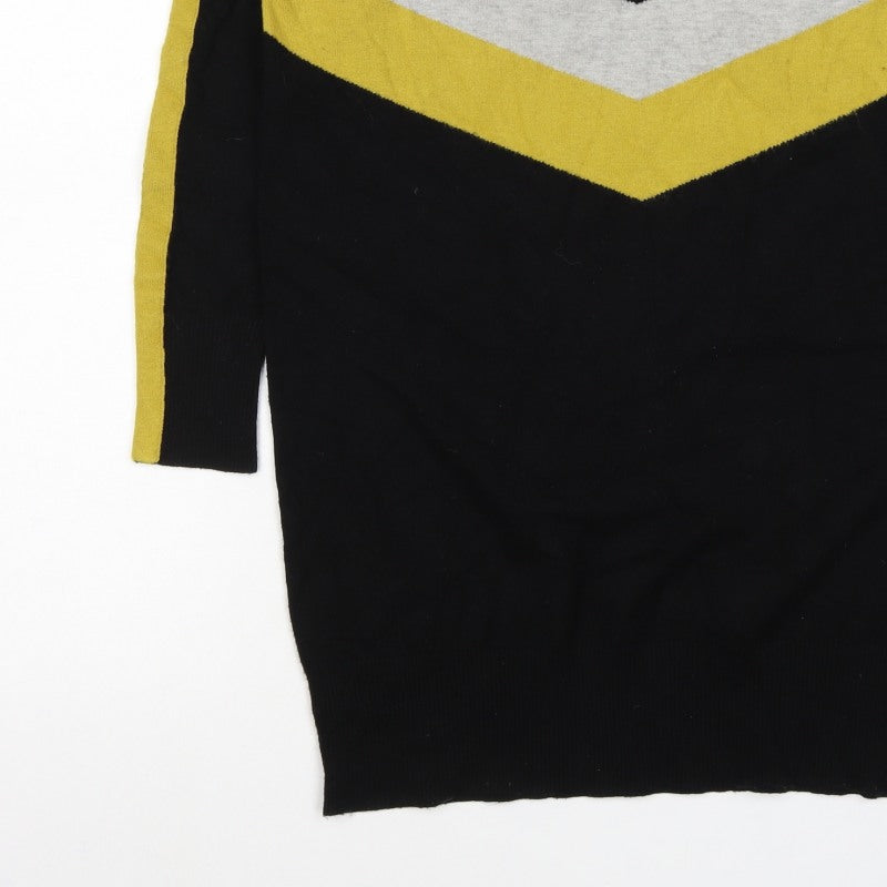 Wells Women’s Black Yellow Grey Roll Neck Geometric Knit Jumper UK 10