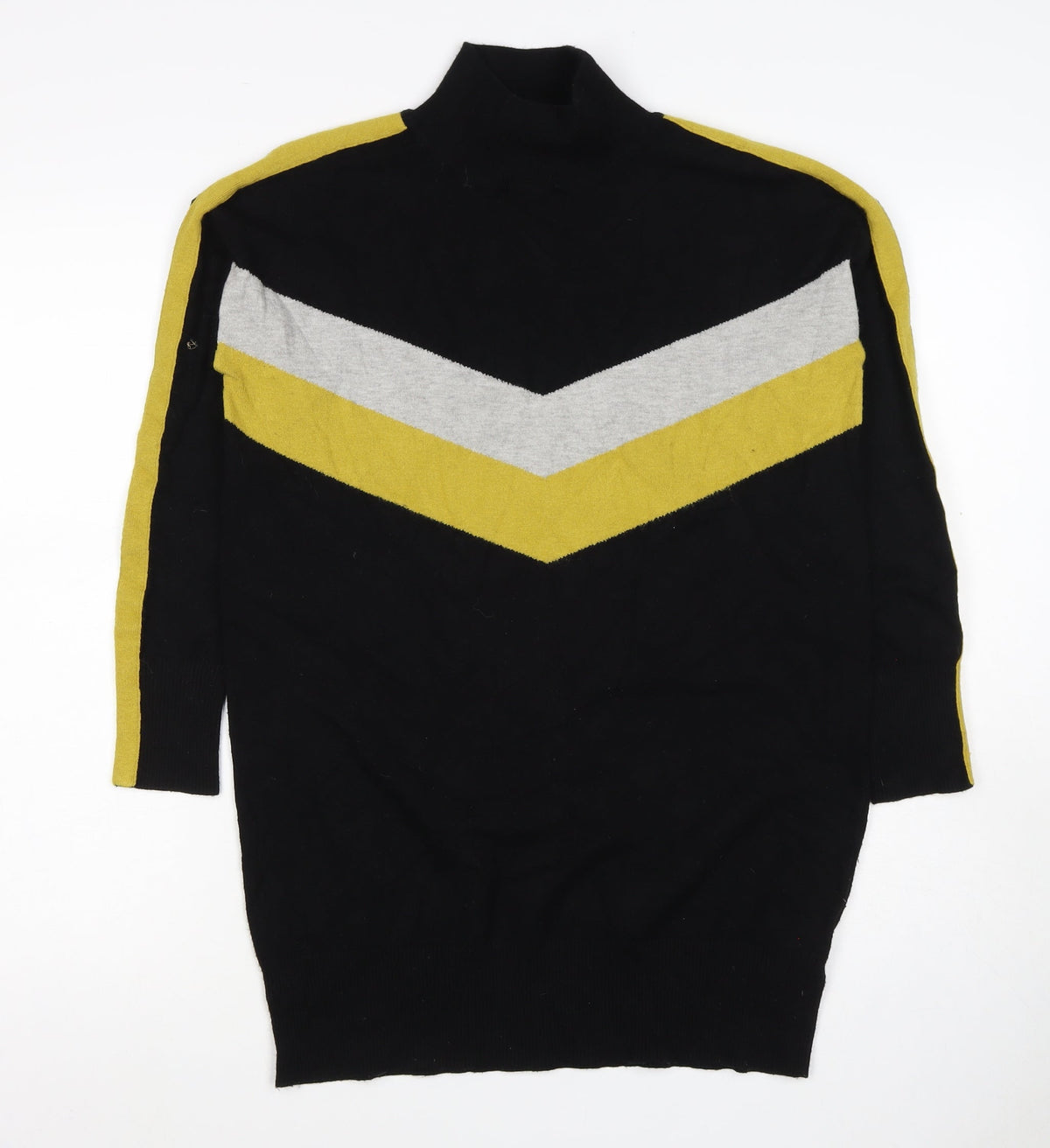 Wells Women’s Black Yellow Grey Roll Neck Geometric Knit Jumper UK 10