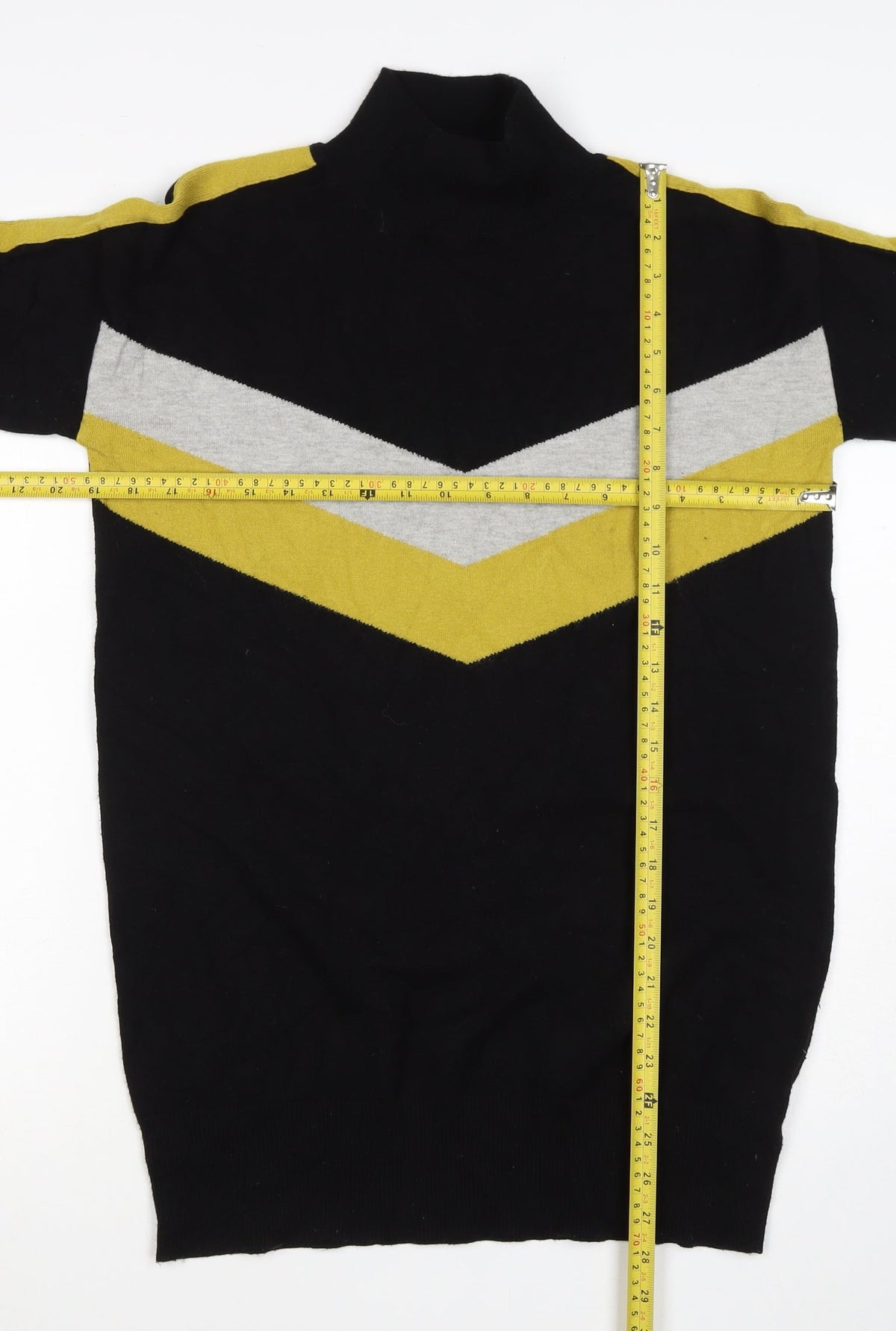 Wells Women’s Black Yellow Grey Roll Neck Geometric Knit Jumper UK 10