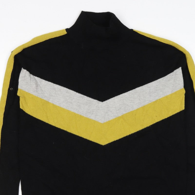 Wells Women’s Black Yellow Grey Roll Neck Geometric Knit Jumper UK 10