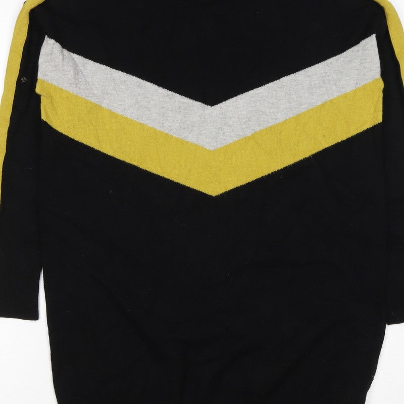 Wells Women’s Black Yellow Grey Roll Neck Geometric Knit Jumper UK 10