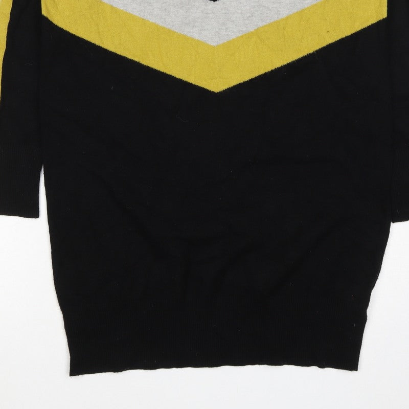 Wells Women’s Black Yellow Grey Roll Neck Geometric Knit Jumper UK 10