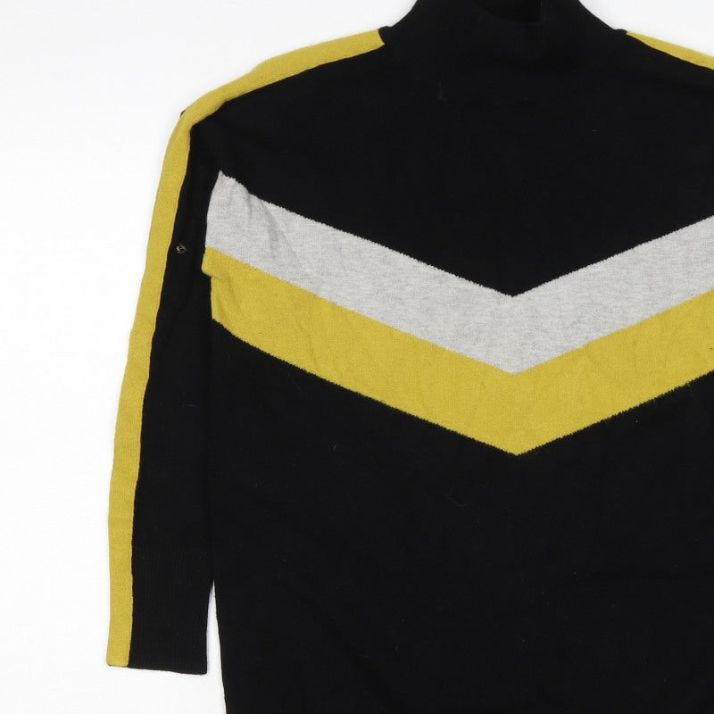 Wells Women’s Black Yellow Grey Roll Neck Geometric Knit Jumper UK 10