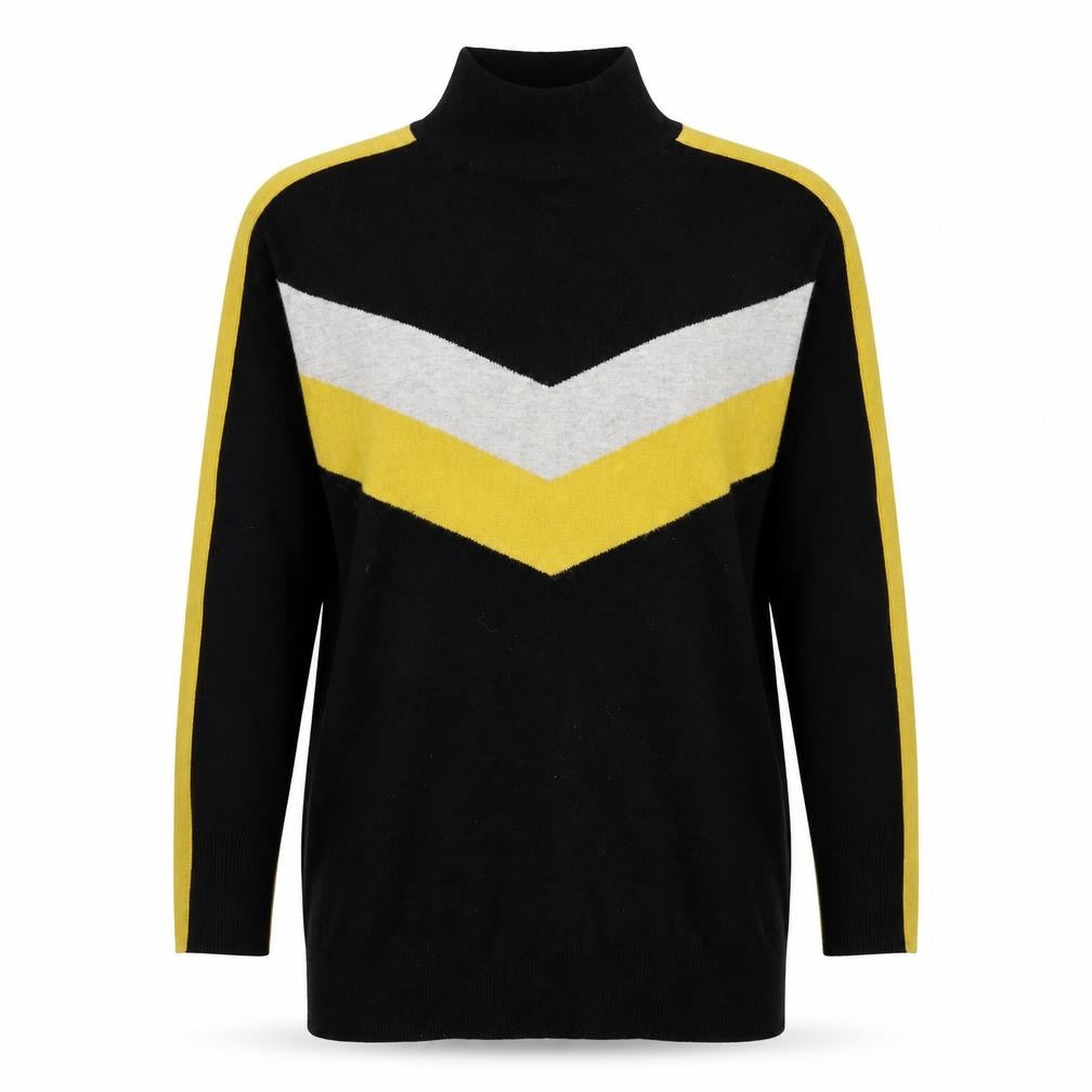 Wells Women’s Black Yellow Grey Roll Neck Geometric Knit Jumper UK 10