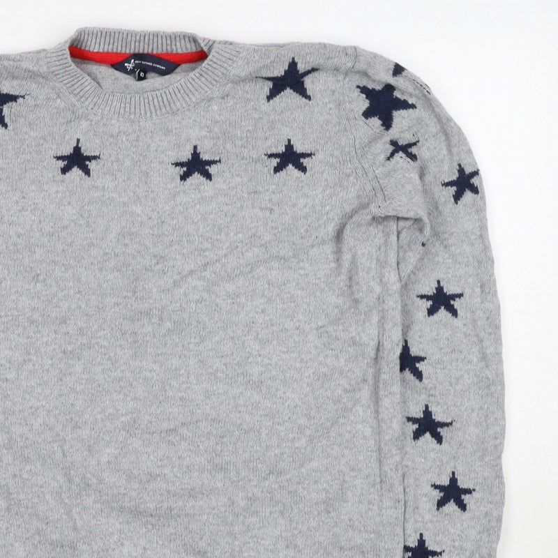 Crew Clothing Women Grey Navy Star Knit Jumper Size 10 Cotton Wool
