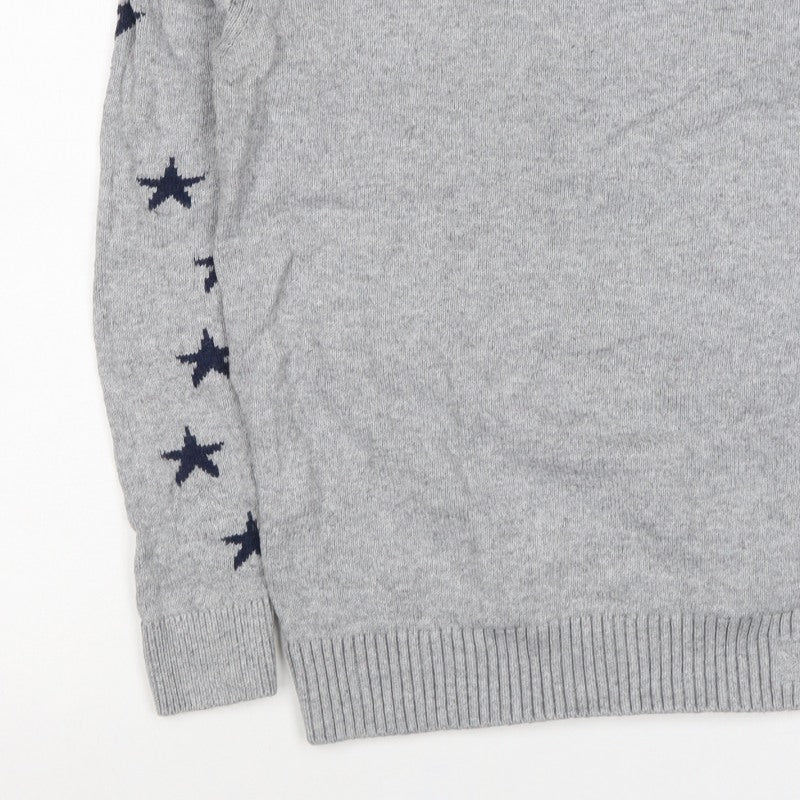 Crew Clothing Women Grey Navy Star Knit Jumper Size 10 Cotton Wool