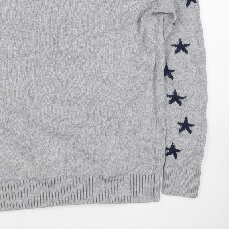 Crew Clothing Women Grey Navy Star Knit Jumper Size 10 Cotton Wool