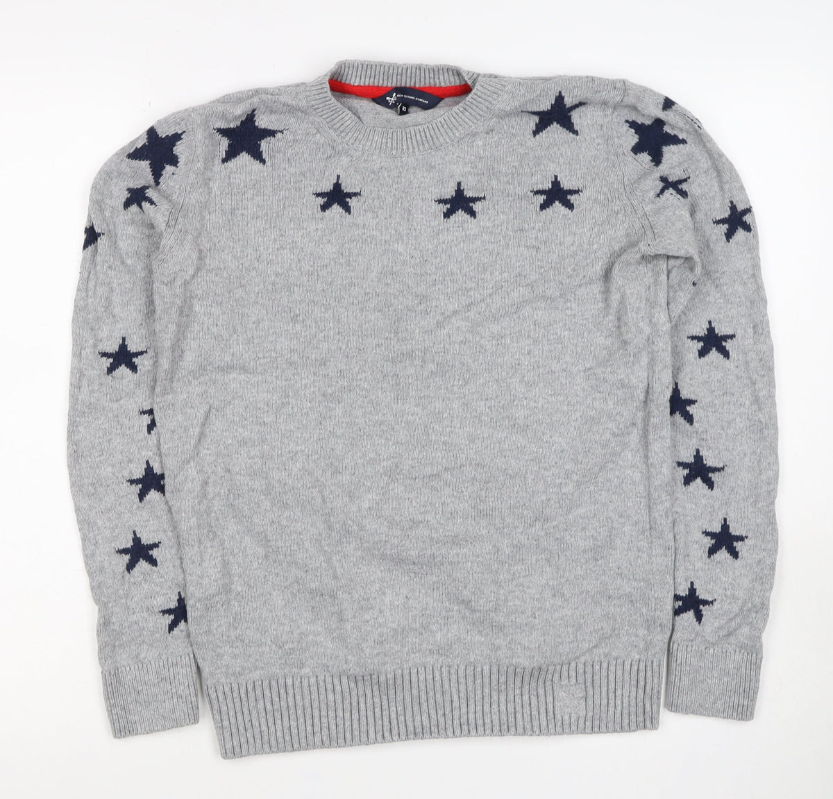 Crew Clothing Women Grey Navy Star Knit Jumper Size 10 Cotton Wool