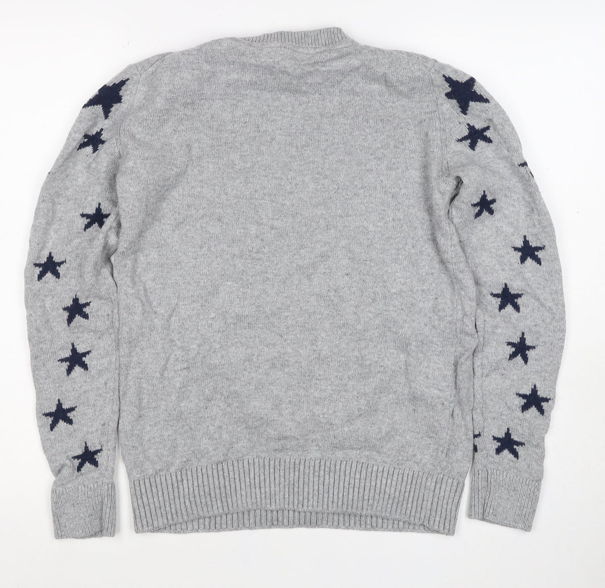 Crew Clothing Women Grey Navy Star Knit Jumper Size 10 Cotton Wool
