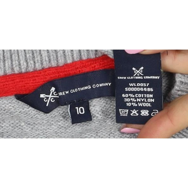 Crew Clothing Women Grey Navy Star Knit Jumper Size 10 Cotton Wool