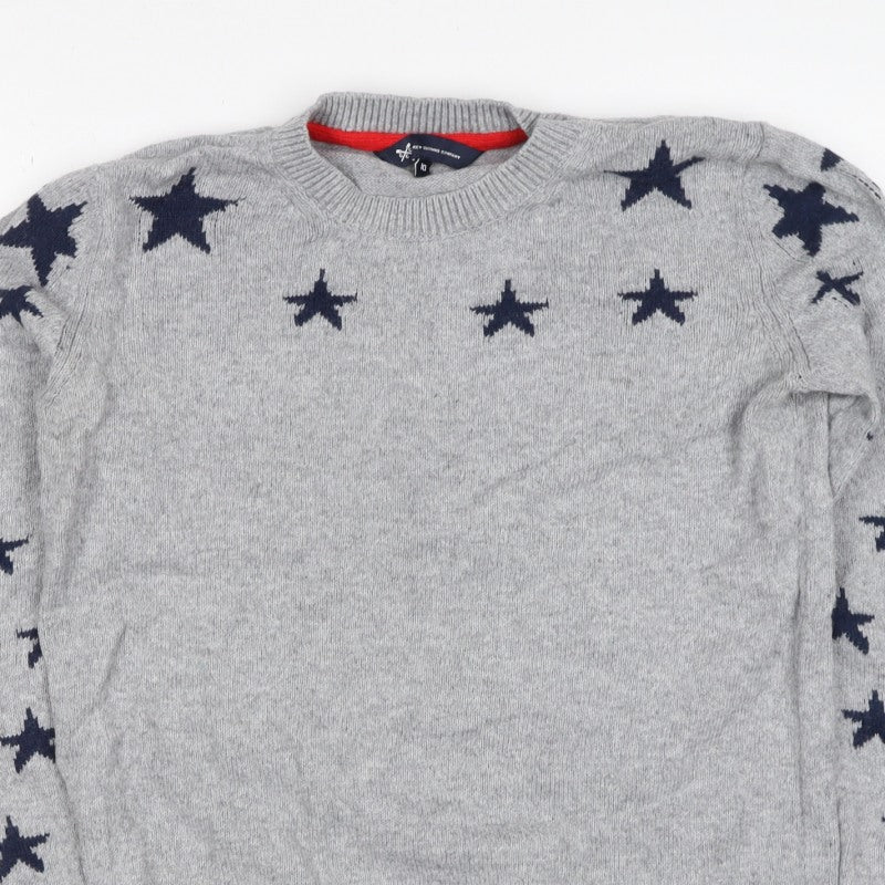 Crew Clothing Women Grey Navy Star Knit Jumper Size 10 Cotton Wool