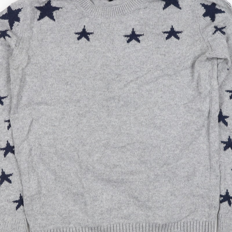Crew Clothing Women Grey Navy Star Knit Jumper Size 10 Cotton Wool