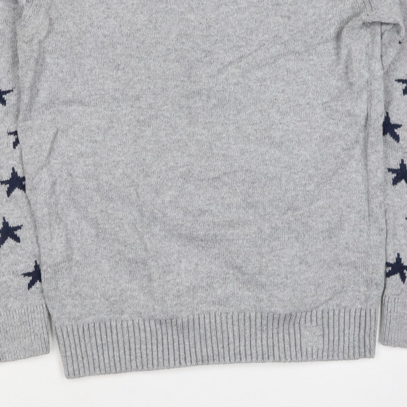 Crew Clothing Women Grey Navy Star Knit Jumper Size 10 Cotton Wool