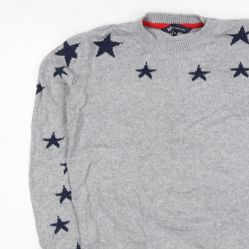 Crew Clothing Women Grey Navy Star Knit Jumper Size 10 Cotton Wool
