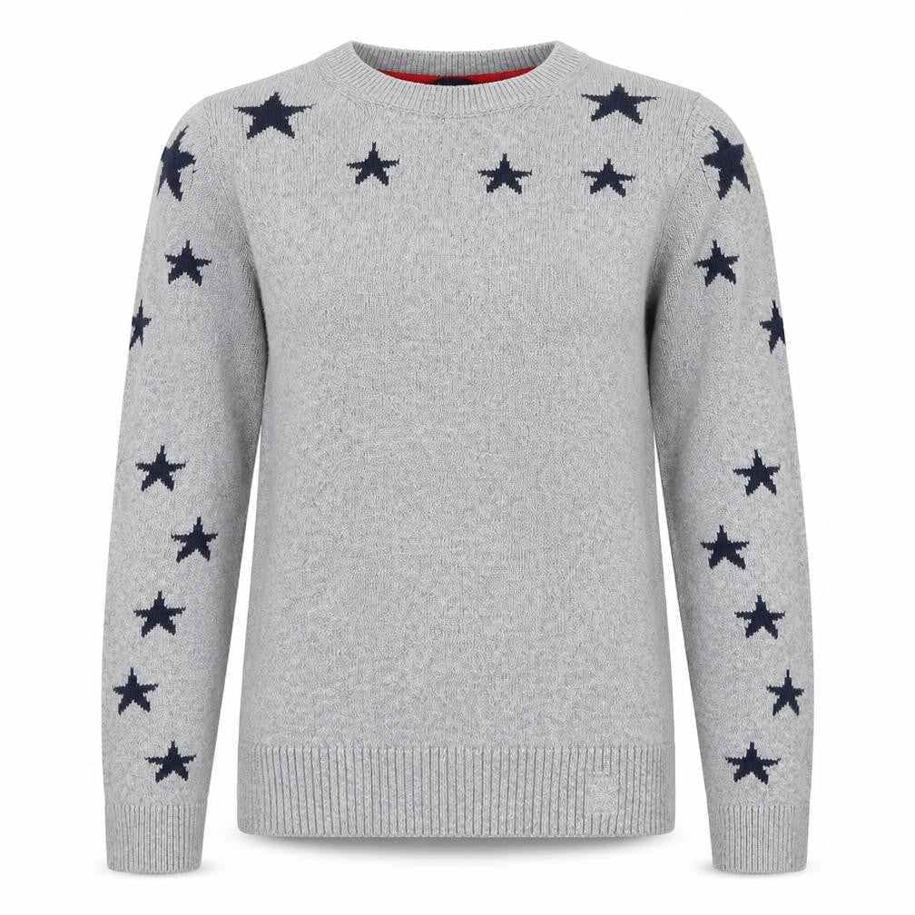 Crew Clothing Women Grey Navy Star Knit Jumper Size 10 Cotton Wool