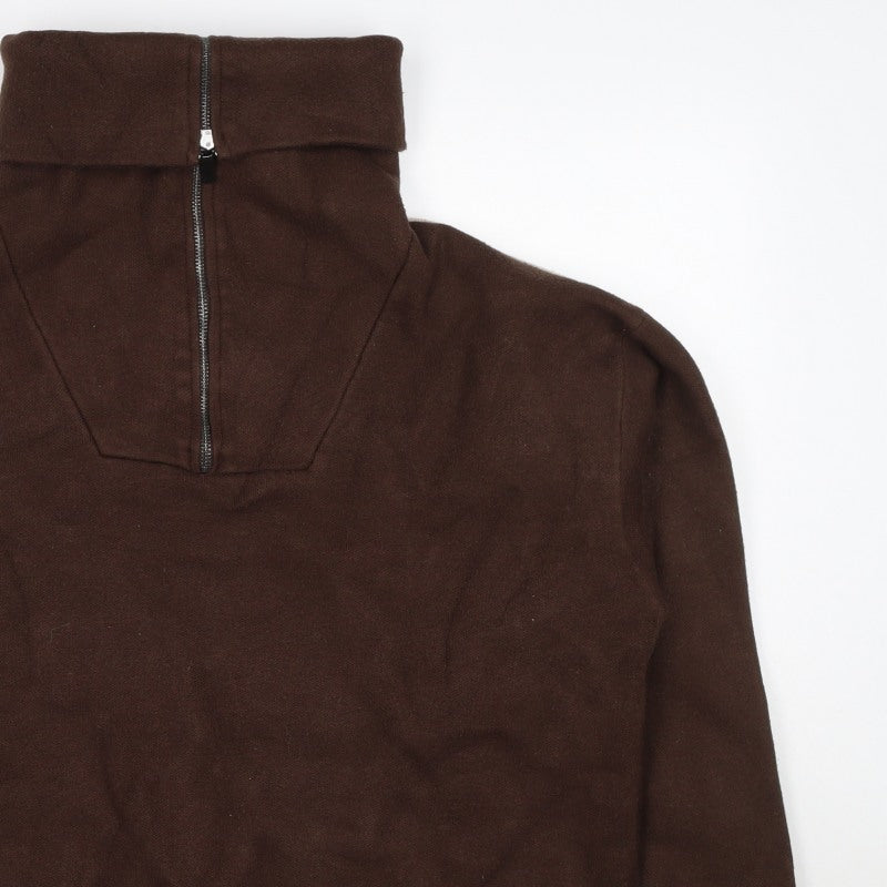 Zara Women Brown L Knit 1/4 Zip High Neck Pullover Jumper