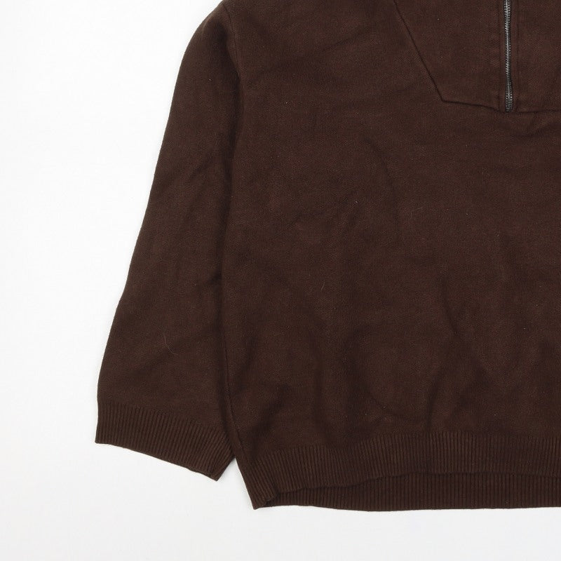 Zara Women Brown L Knit 1/4 Zip High Neck Pullover Jumper