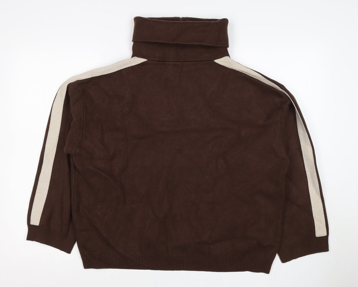 Zara Women Brown L Knit 1/4 Zip High Neck Pullover Jumper