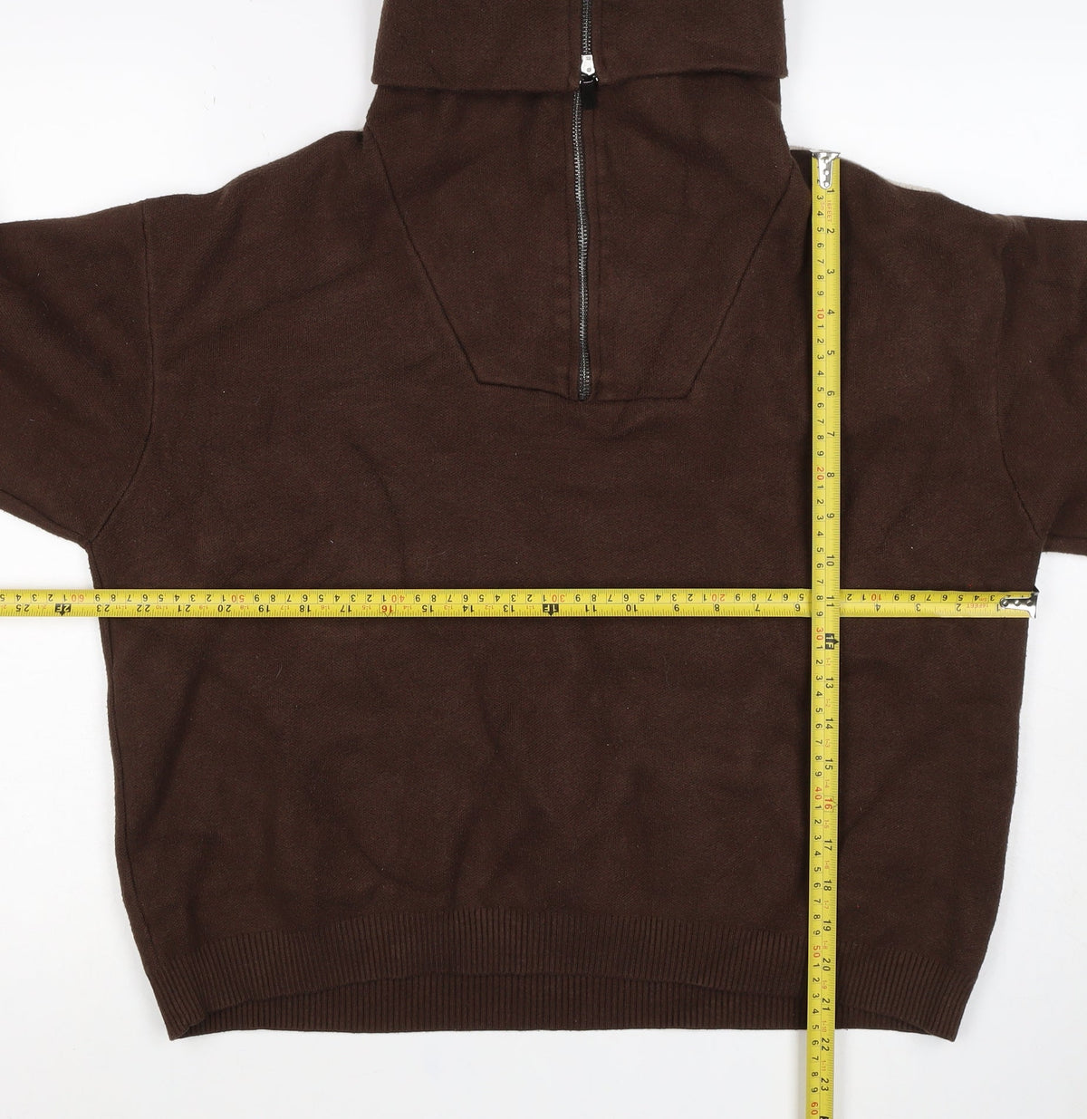 Zara Women Brown L Knit 1/4 Zip High Neck Pullover Jumper