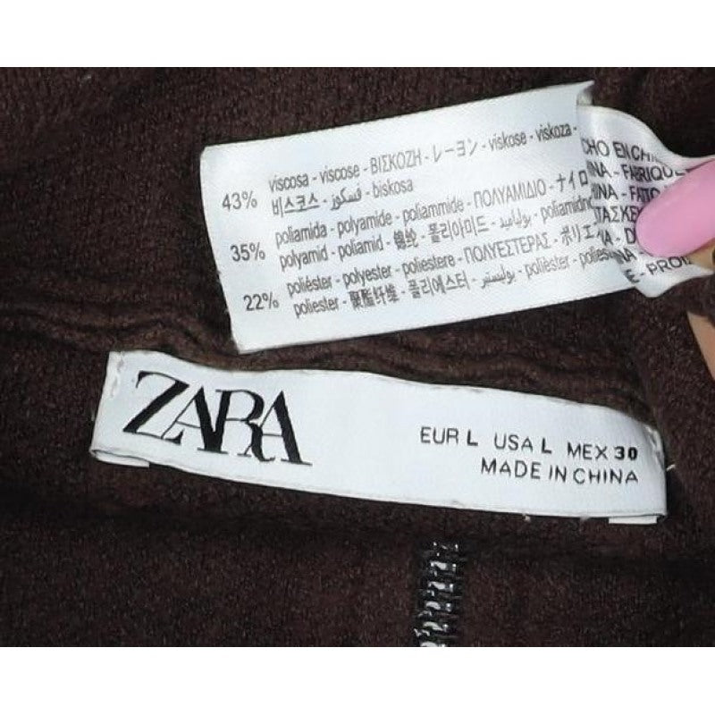 Zara Women Brown L Knit 1/4 Zip High Neck Pullover Jumper