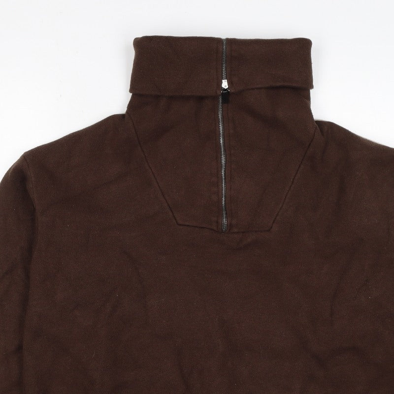 Zara Women Brown L Knit 1/4 Zip High Neck Pullover Jumper