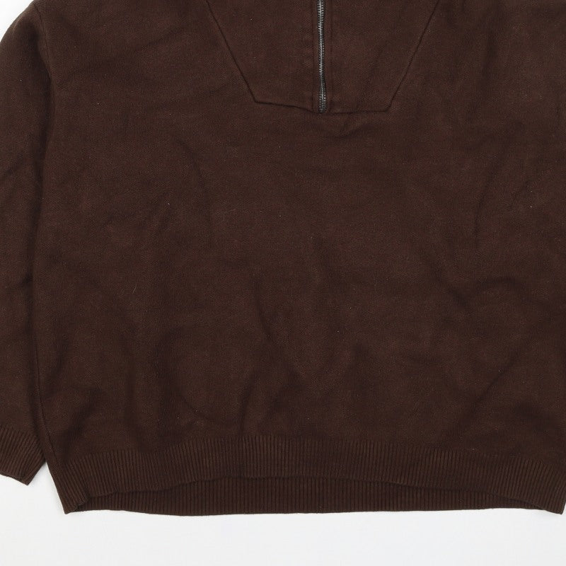Zara Women Brown L Knit 1/4 Zip High Neck Pullover Jumper