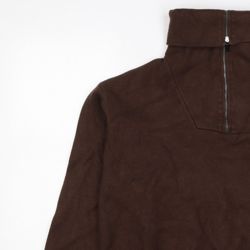 Zara Women Brown L Knit 1/4 Zip High Neck Pullover Jumper