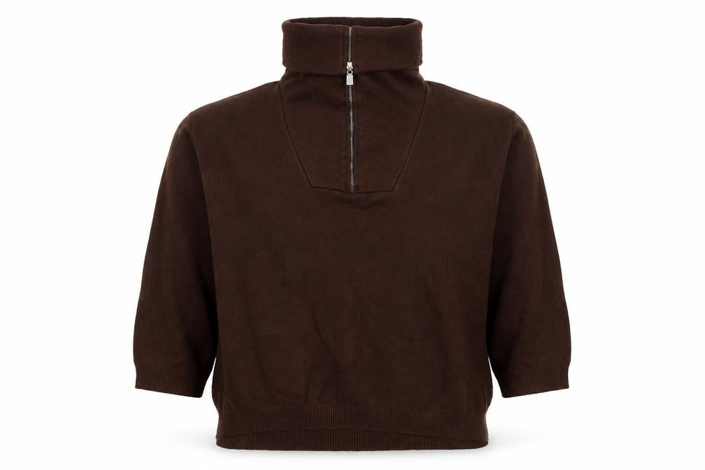 Zara Women Brown L Knit 1/4 Zip High Neck Pullover Jumper