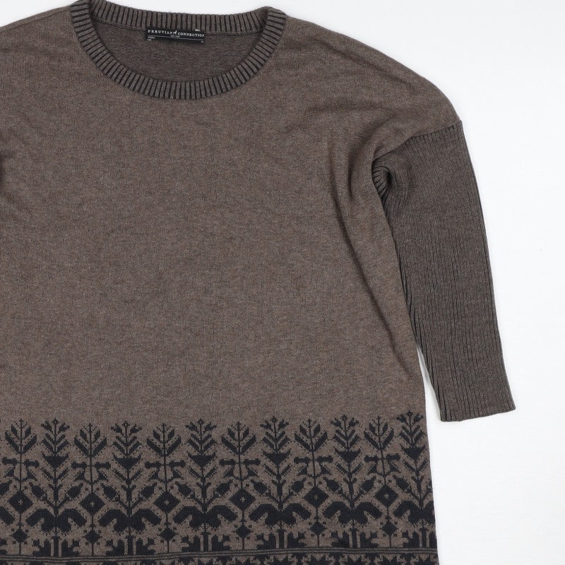 Peruvian Connection Women Brown XS Pima Cotton Fair Isle Tunic Jumper