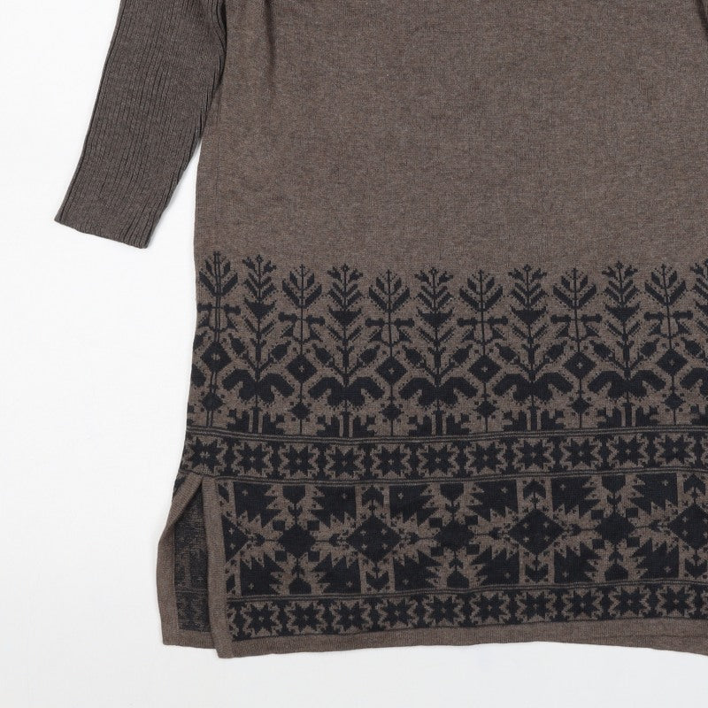 Peruvian Connection Women Brown XS Pima Cotton Fair Isle Tunic Jumper
